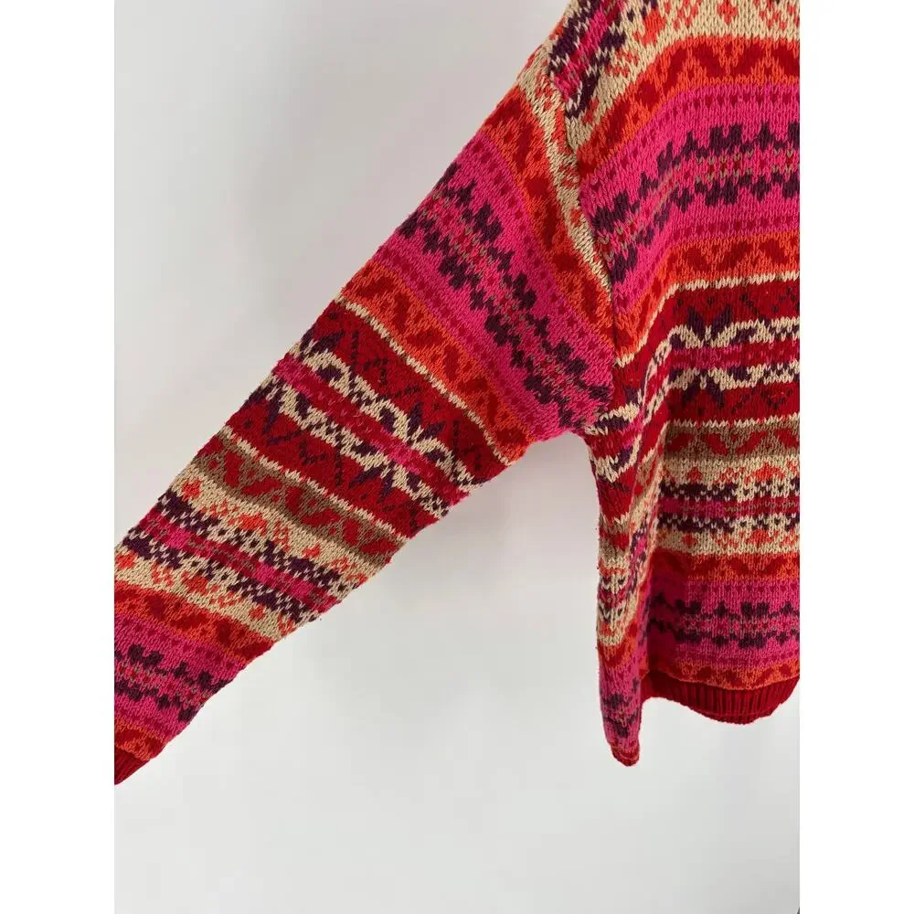 Vintage Eddie Bauer Fair Isle Knit Sweater, Womens Sz L Made In USA, 100% Cotton